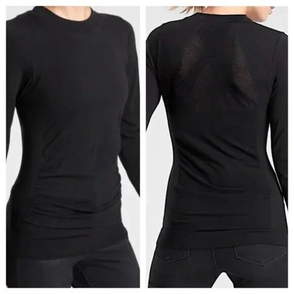 Athleta Foresthill Ascent Seamless Wool Blend Long Sleeve XL Black #82655 - Picture 1 of 16